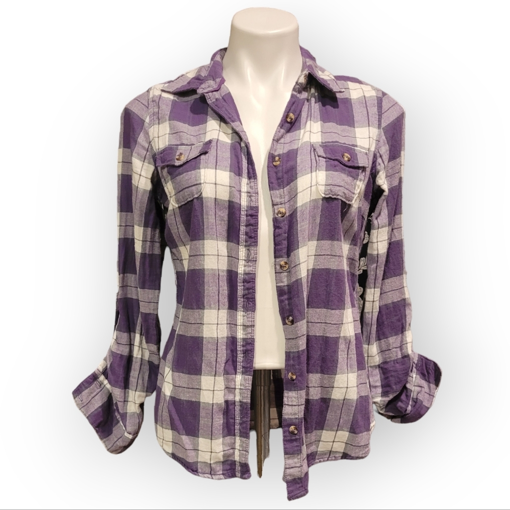 SO Size Large Plaid Purple Button Up Long Sleeve Shirt
